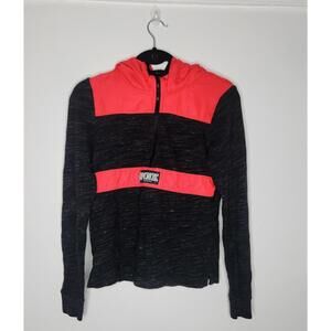 PINK Victoria's Secret Pullover Womens XS Black Pink Hooded Sweatshirt Logo Zip